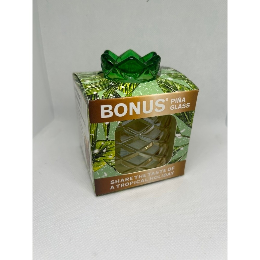 Bacardi Rum Pineapple Pina Glass Green Base Gold Textured Tropical Barware New